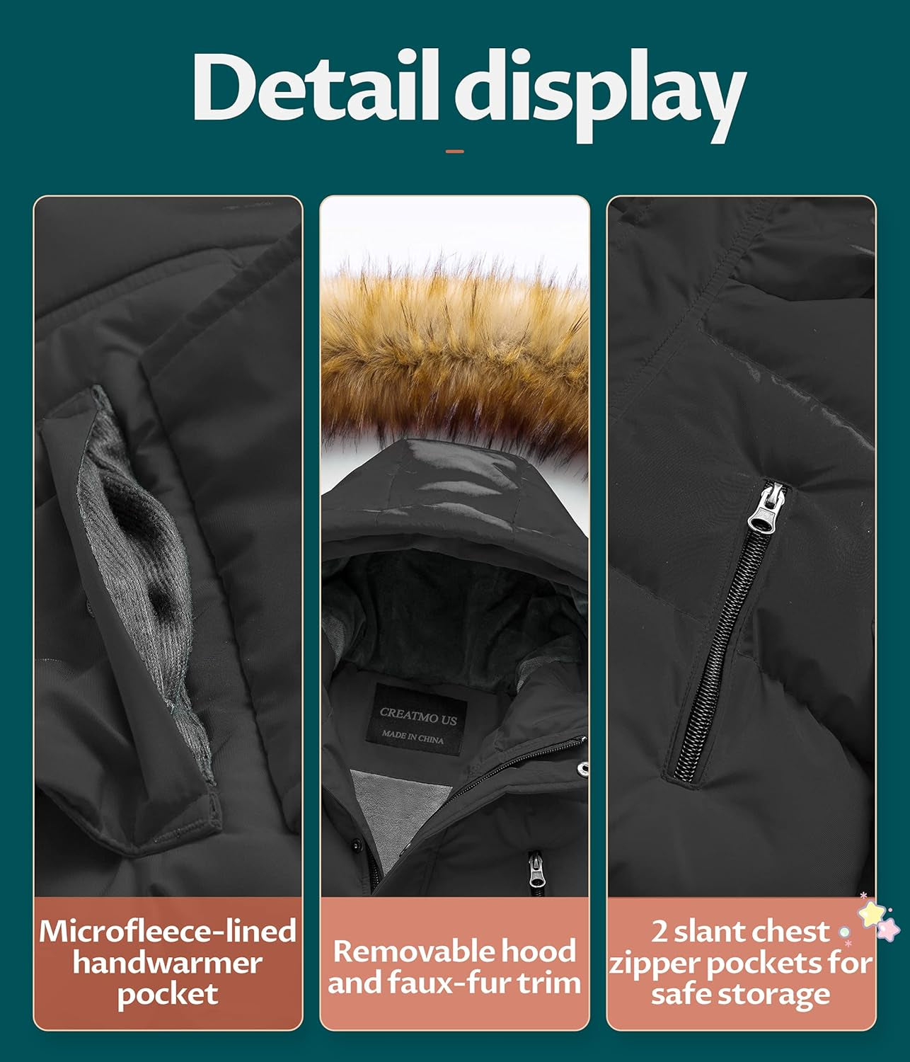 Boy'S Winter Parka Water Resistant Hooded Puffer Fleece Lined Jackets Coats