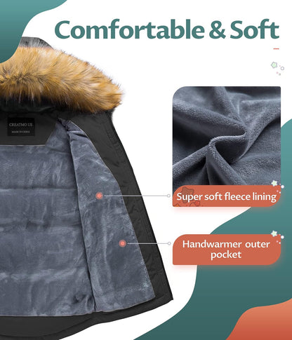 Boy'S Winter Parka Water Resistant Hooded Puffer Fleece Lined Jackets Coats